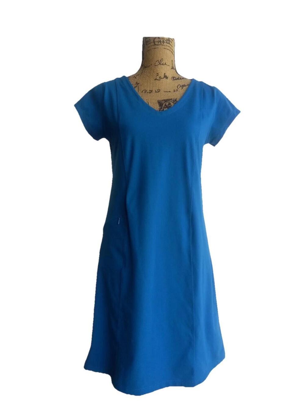 Toad & Co Womens Blue Outdoor Athletic Zip Pocket Short Sleeve Dress Medium
